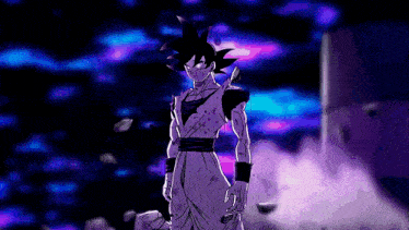 a drawing of goku from dragon ball z in a purple outfit