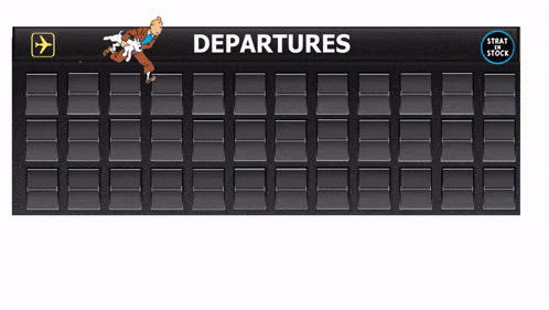 a sign that says departures on it with a cartoon character