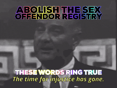 an ad for abolish the sex offender registry shows a man