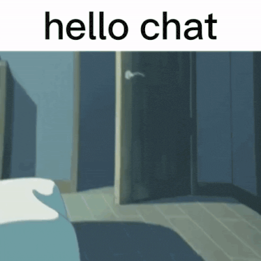 a picture of a bedroom with the words hello chat on the top