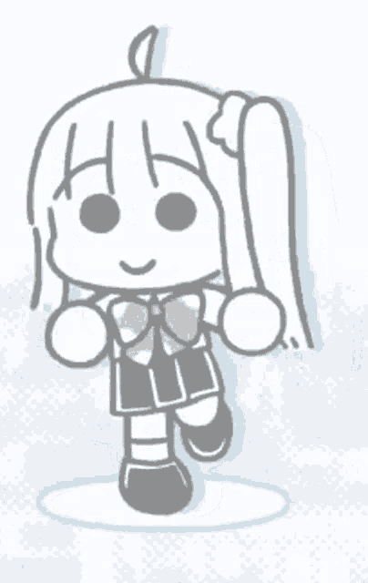 a black and white drawing of a girl with long hair and a bow on her head .