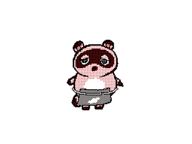 a pixel art drawing of a raccoon holding a sword
