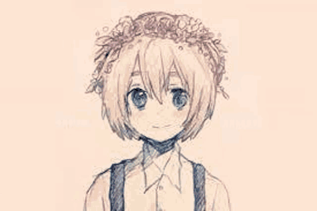 a drawing of a girl wearing a flower crown .