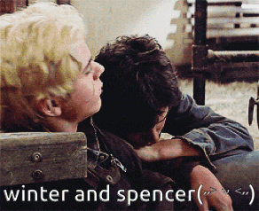 a picture of two men hugging with the words winter and spencer