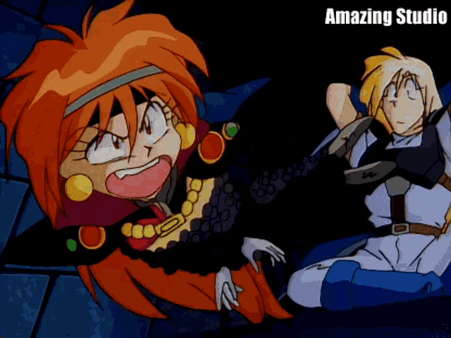 a cartoon of a girl and a boy with the words amazing studio above them