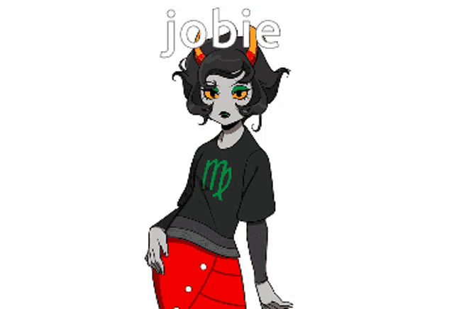 a cartoon drawing of a girl holding a chainsaw with the word jobie written above her