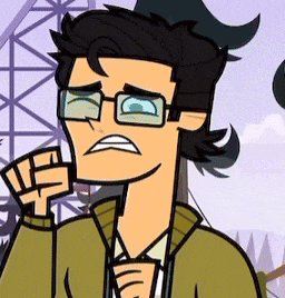 a cartoon man wearing glasses and a green jacket is making a face .