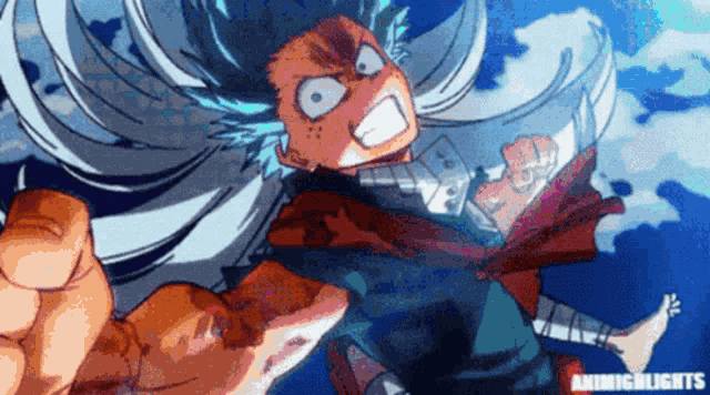 a cartoon character is flying through the air with his arms outstretched and his mouth open .