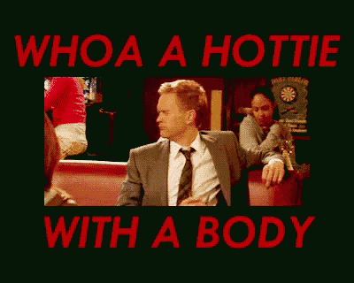 a man in a suit and tie is sitting at a bar with the words who a hottie with a body