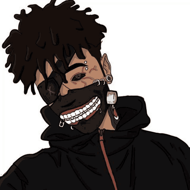 a cartoon drawing of a man wearing a mask with braces on his teeth .