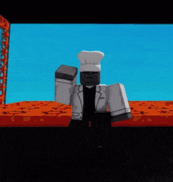 a cartoon character wearing a chef 's hat is walking in front of a blue screen .