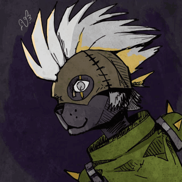 a drawing of a person with spikes on their head has the letters a03 on the bottom