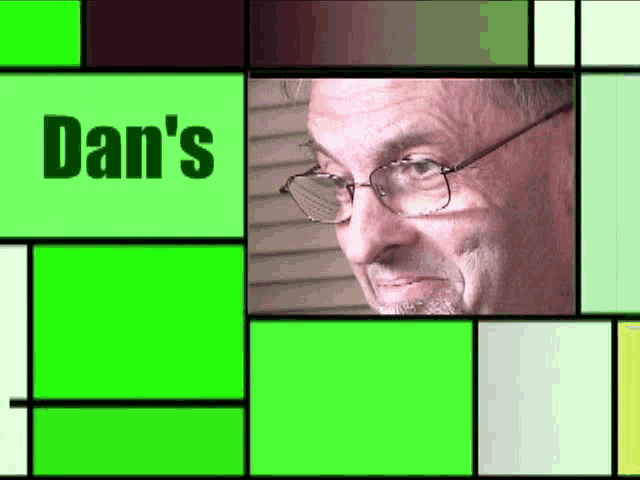 a man with glasses and the name dan 's on the top