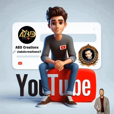 an ad for abd creations shows a cartoon character sitting on a youtube logo