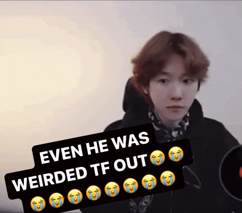 a picture of a young boy with a caption that says even he was weirded tf out