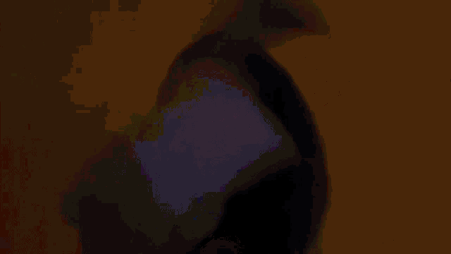 a silhouette of a woman with long hair and a beard against a purple background