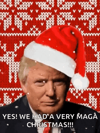 donald trump is wearing a santa hat and a sweater with a reindeer pattern .
