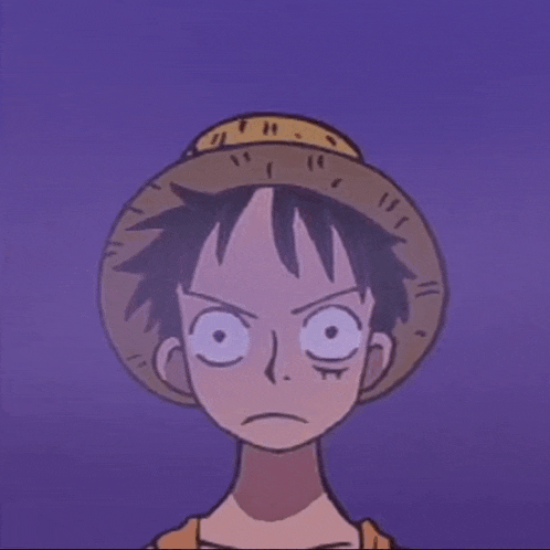 a cartoon of luffy from one piece making a funny face .
