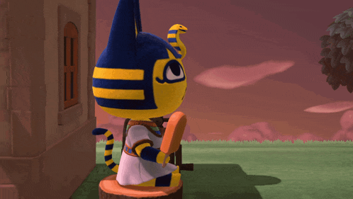 a cartoon cat with a snake on its head sits on a stump