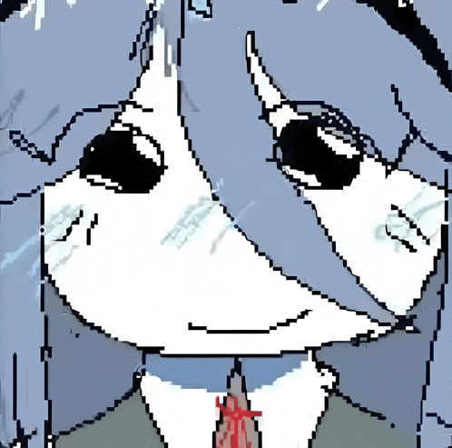 a pixelated drawing of a person with horns