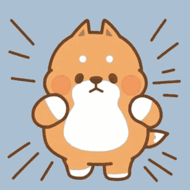 a cartoon illustration of a shiba inu dog standing on its hind legs with its paws up .