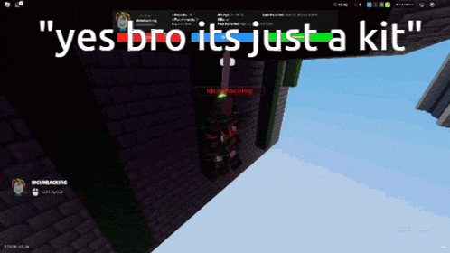 a screen shot of a video game with the words " yes bro it 's just a kit "