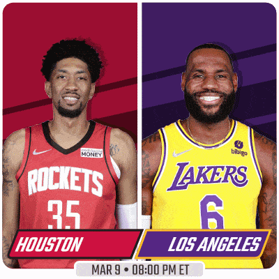 two basketball players one from the rockets and one from the lakers