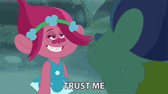 a cartoon character says " trust me " while looking at another cartoon character