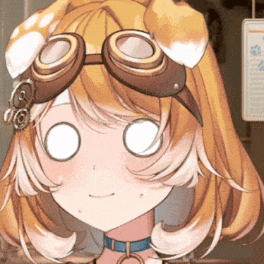 a close up of a girl wearing a dog eared hat and goggles