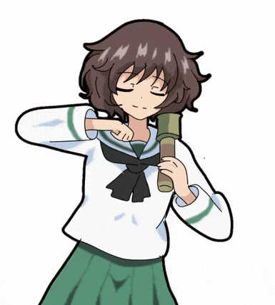 a cartoon of a girl in a green skirt holding a stick