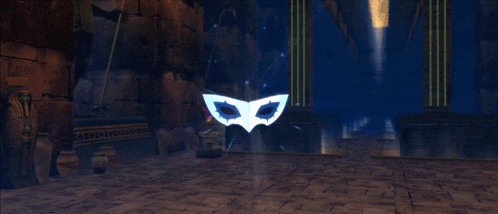 a blue glowing swirl with a mask on it