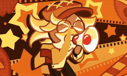 a cartoon character is holding a megaphone in front of a star background