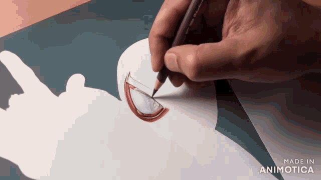 a person is drawing with a purple pencil on a piece of paper that says made in animotica on the bottom