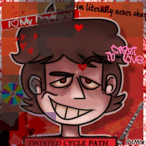 a cartoon drawing of a man with the words i 'm literally never okay