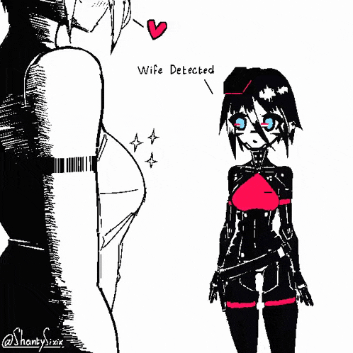 a black and white drawing of a girl with the words wife detected above her