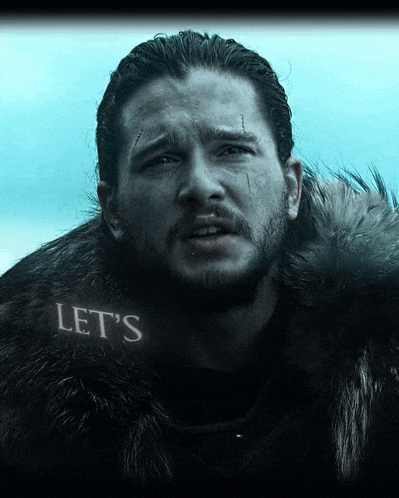 a close up of a man 's face with the word let 's on it