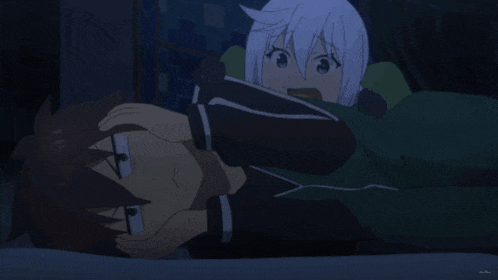 a man and a woman are laying on a bed in a cartoon