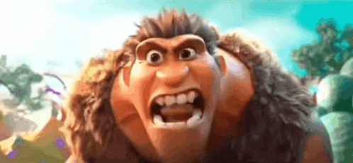 a cartoon caveman is making a funny face with his mouth open .
