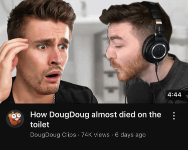 a youtube video titled how doug doug almost died on the toilet shows two men wearing headphones