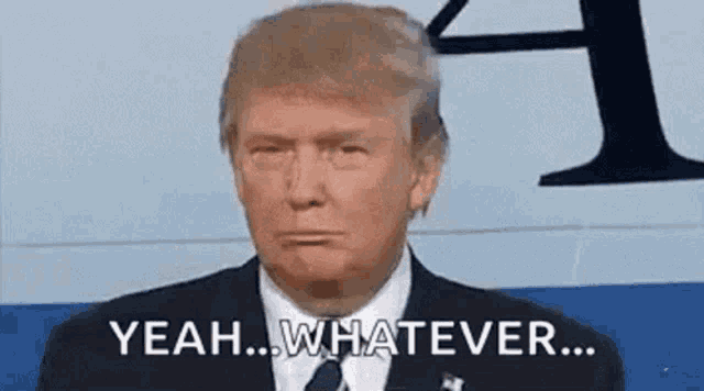 donald trump is wearing a suit and tie and making a funny face while talking .