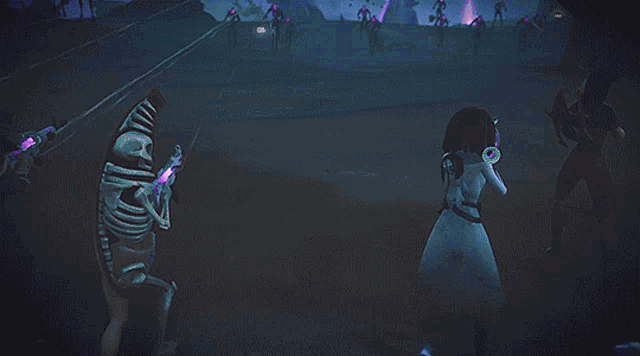 a purple light is shining on a statue of a demon