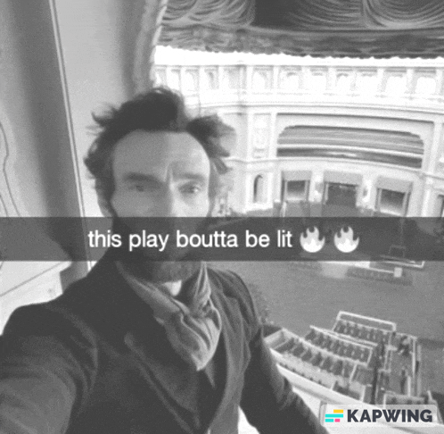 a black and white photo of a man with a caption that says this play boutta be lit