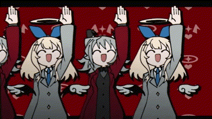 a group of anime girls are dancing with their arms in the air .