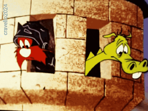 a cartoon of a cat and a dragon with the year 2024 in the corner
