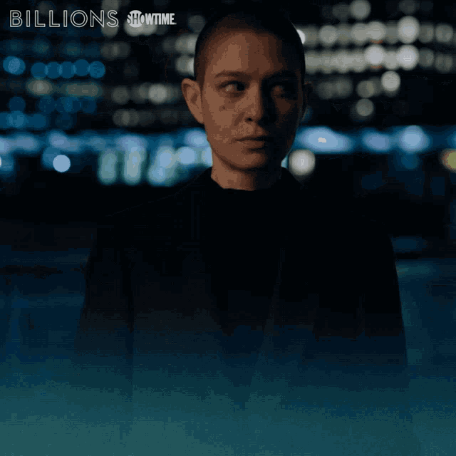 a woman with a shaved head is featured on a show called billions