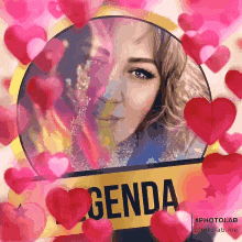 a picture of a woman is surrounded by hearts and the name ganda