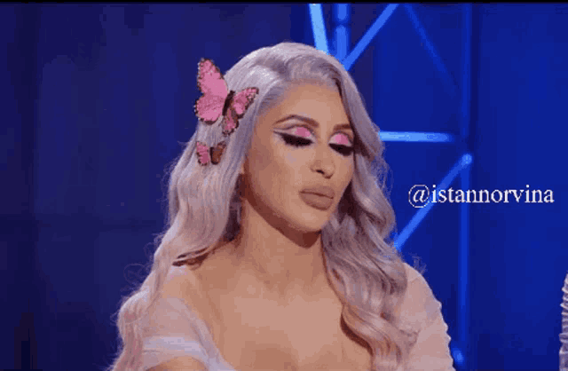 a woman with a butterfly in her hair says maybe next time ..
