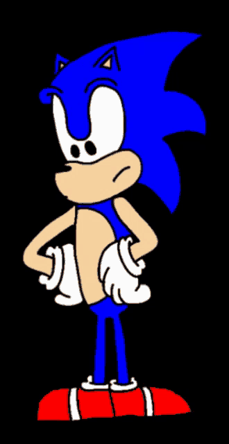 a drawing of sonic the hedgehog with his hands on his hips