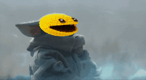 a pixel art of a baby with a pac man face