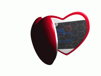 a heart shaped mirror shows a drawing of a man and woman with the words car and beat written on it